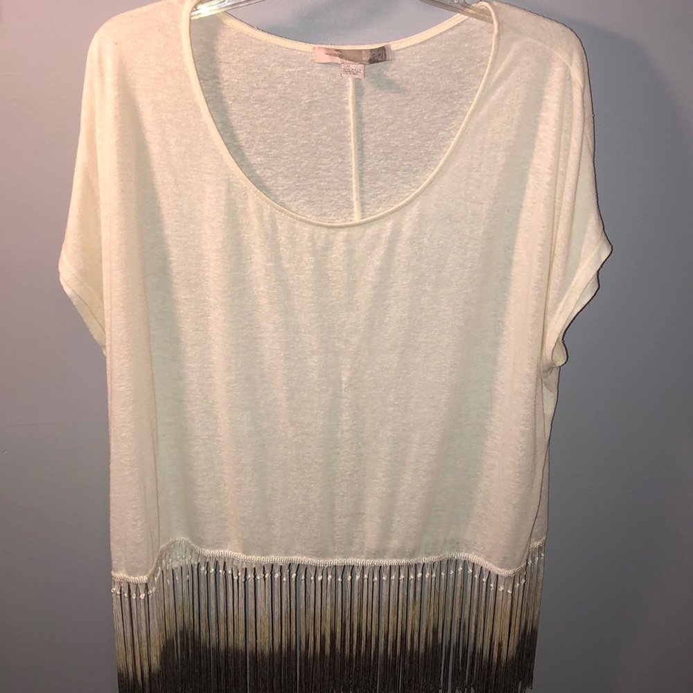 Cream top with ombré tan/brown hanging tassels